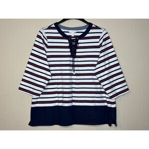 Charter Club Women's Striped  White & Blue Top Size 2X